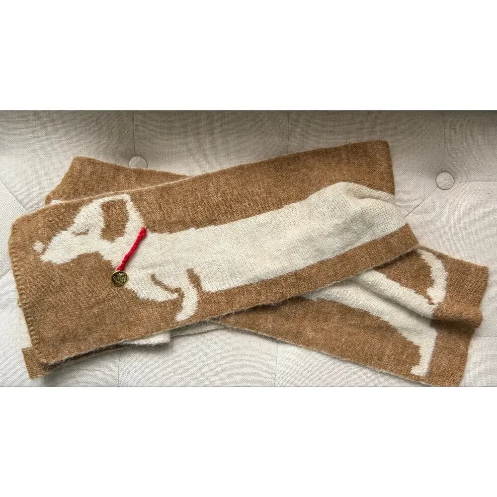 Rare Viral Anthropologie Maeve Dachshund Dog Icon Skinny Knit Scarf Reversible